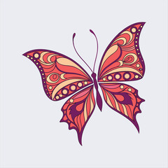 Decorative Butterfly with Woman Silhouette and Ornamental Wings in Warm Colors.