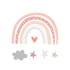 Boho rainbow , clouds, and stars . set vector 