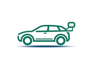 Fototapeta premium Electric car icon in green outline on white, minimalist ecotransport concept
