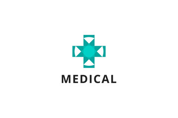 Obraz premium Medical Logo Image. Blue Cross Sign Combined With Star Isolated On White Background. Flat Vector Logo Design Template Element Usable For Healthcare And Hospital Logos.