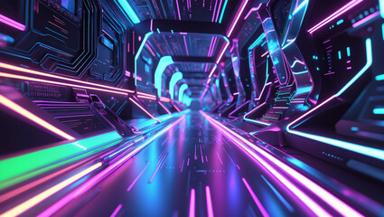 Fototapeta premium Futuristic Neon Circuit Design with Vibrant Light Effects