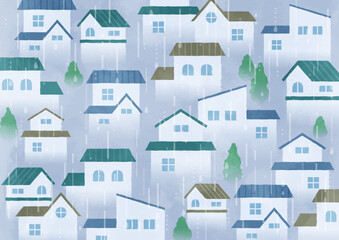 雨の住宅街