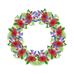 Floral wreath, white isolate background