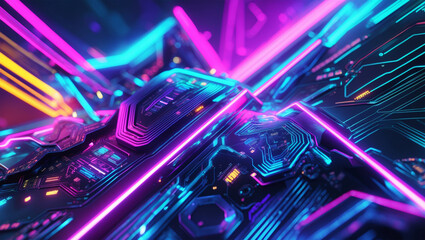 Obraz premium Futuristic Neon Circuit Design with Vibrant Light Effects