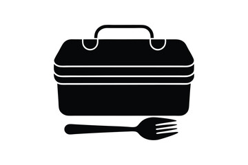 Silhouette art illustration of a lunch box with a fork beside it.eps