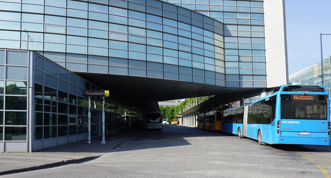 Budapest, Hungary - May 14, 2025: Volanbusz logo on a Setra bus. Hungarian transportation