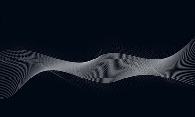 Abstract dark background with white wave lines and dots,