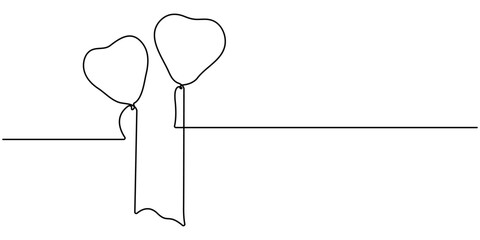 Balloon hearts, Continuous line drawing heart air balloon. one line heart balloon. one line art. symbol of love logo. vector illustration with background editable stroke. 