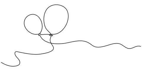 Obraz premium Single line drawing of a balloon, Balloon Editable Continuous Line Icon, Minimal outline design element for print, isolated on white background.
