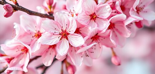 Obraz premium Intricate watercolor cherry blossoms, delicate petals, soft pink hues, close-up view, botanical, detail