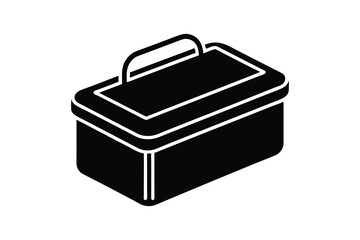 Silhouette art illustration of a minimalist rectangular lunch box outline.eps