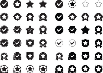 Collection of Star and Checkmark Icons for Quality and Approval