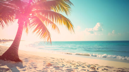 Coconut trees by the beach on a bright summer day.  background. Ai generative