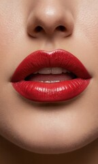 Obraz premium Close-Up of Sensual Red Lips and Facial Features of an Adult Person