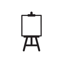 Black and White Illustration of Easel with Blank Canvas on Tripod Stand