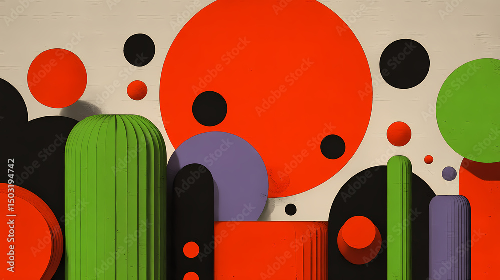 Wall mural vibrant and colorful abstract retro pop art shapes surreal 3d patterns and digital with contemporary