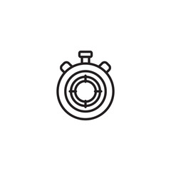 A black outline icon of a stopwatch with a circular speech bubble containing a checkmark, symbolizing timely completion or verified duration.