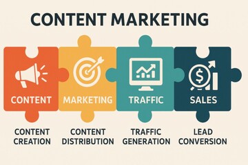Content Marketing Puzzle with Creation Distribution Traffic and Sales