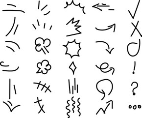 Hand drawn doodle arrows symbols and shapes set for design