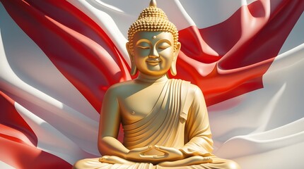 Buddhism and Culture – Buddha in Front of Red and White National Flag