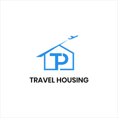 Creative TP letter logo for travel and housing business with home hotel resort concept including airplane symbol, flight direction, luxury property branding, and corporate agency design