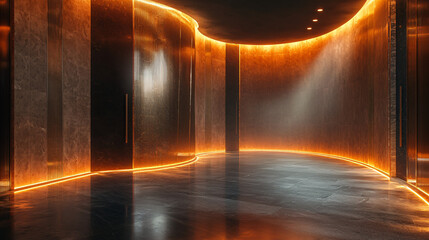 Contemporary Interior Design with Glowing Orange Accent Lighting