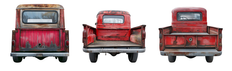 Set of various red back of rustic truck isolated on transparent background
