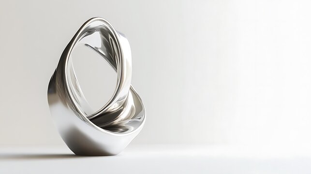 Abstract silver sculpture art design modern metal artwork contemporary shiny decor studio shot object