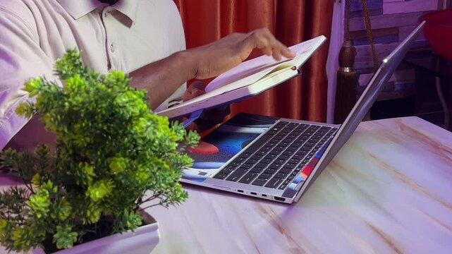 man studying online using laptop technology