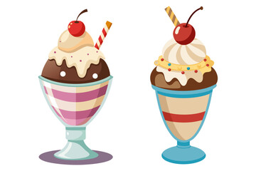 ice cream in a cup, Ice cream sundae realistic, clean, vector art