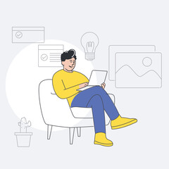Remote work creativity and productivity, flat vector concept