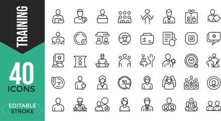 Training and Teamwork Outline Icons – Editable Stroke Vector Set

