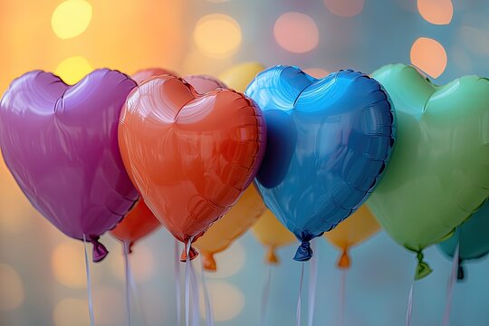 heart balloons in a rainbow of colors, with a soft-focus background for text overlay - Powered by Adobe