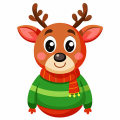 Cute cartoon baby reindeer with a back nose, perfect for a funny winter holiday or Christmas vector illustration