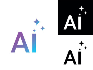 AI Sparkle Logo Vector Design – Gradient, Black & White Variants | Artificial Intelligence Icon for Branding, Tech Startups & Digital Platforms