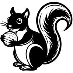 Squirrel with nut vector animal silhouette drawing