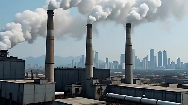 Smoke Rising Over Expansive Industrial Complex