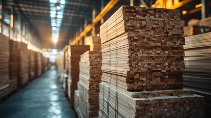 Stacked hinoki lumber showcasing rich natural wood grain patterns. Vertical arrangement highlights smooth texture, durability, and organic beauty. Ideal for construction, architecture, and industrial 