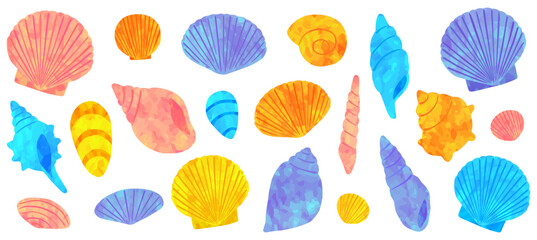 カラフルな貝殻のイラストセット ベクター素材