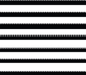 Scalloped edge border and frame set. modern brutalism forms. vector silhouettes with seamless pattern of waves. stripe, tape collection isolated 