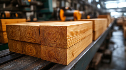 Stacked hinoki lumber showcasing rich natural wood grain patterns. Vertical arrangement highlights smooth texture, durability, and organic beauty. Ideal for construction, architecture, and industrial 