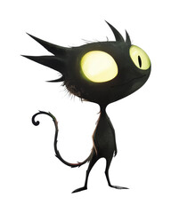PNG Dark whimsical cat with glowing eyes and playful expression
