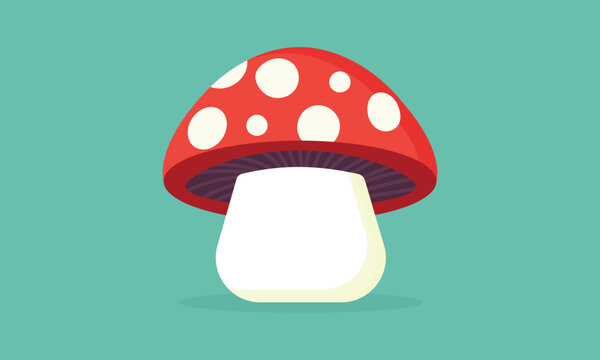 fly agaric mushroom with red cap white dots and white stem isolated flat vector illustration.