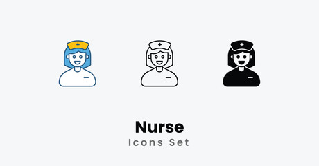 Nurse Icons thin line and glyph vector icon stock illustration