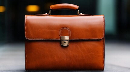 Stylish brown leather briefcase positioned on a sleek urban surface showcasing craftsmanship and quality design