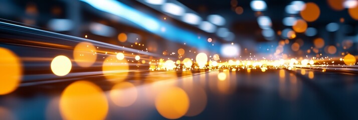 Dynamic display of colorful light trails and sparks in an industrial setting at night