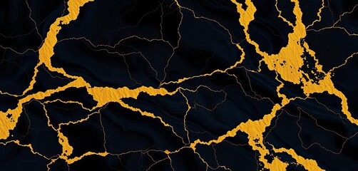 Luxurious black marble with gold ink texture, abstract design, veins, pattern