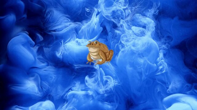 Solitary Toad in an Abstract Blue Ink Wash