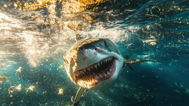 Great white shark, open mouth, underwater (1)