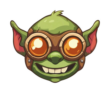 PNG Smiling cartoon goblin with goggles